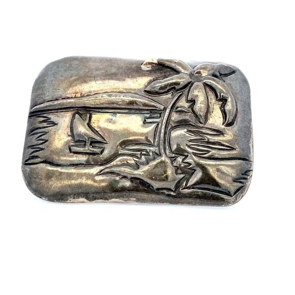 VTG Estate Hallmark Mexico Silver Tropical Palm Tree Sea Boat Belt Buckle! 101 - Picture 1 of 13